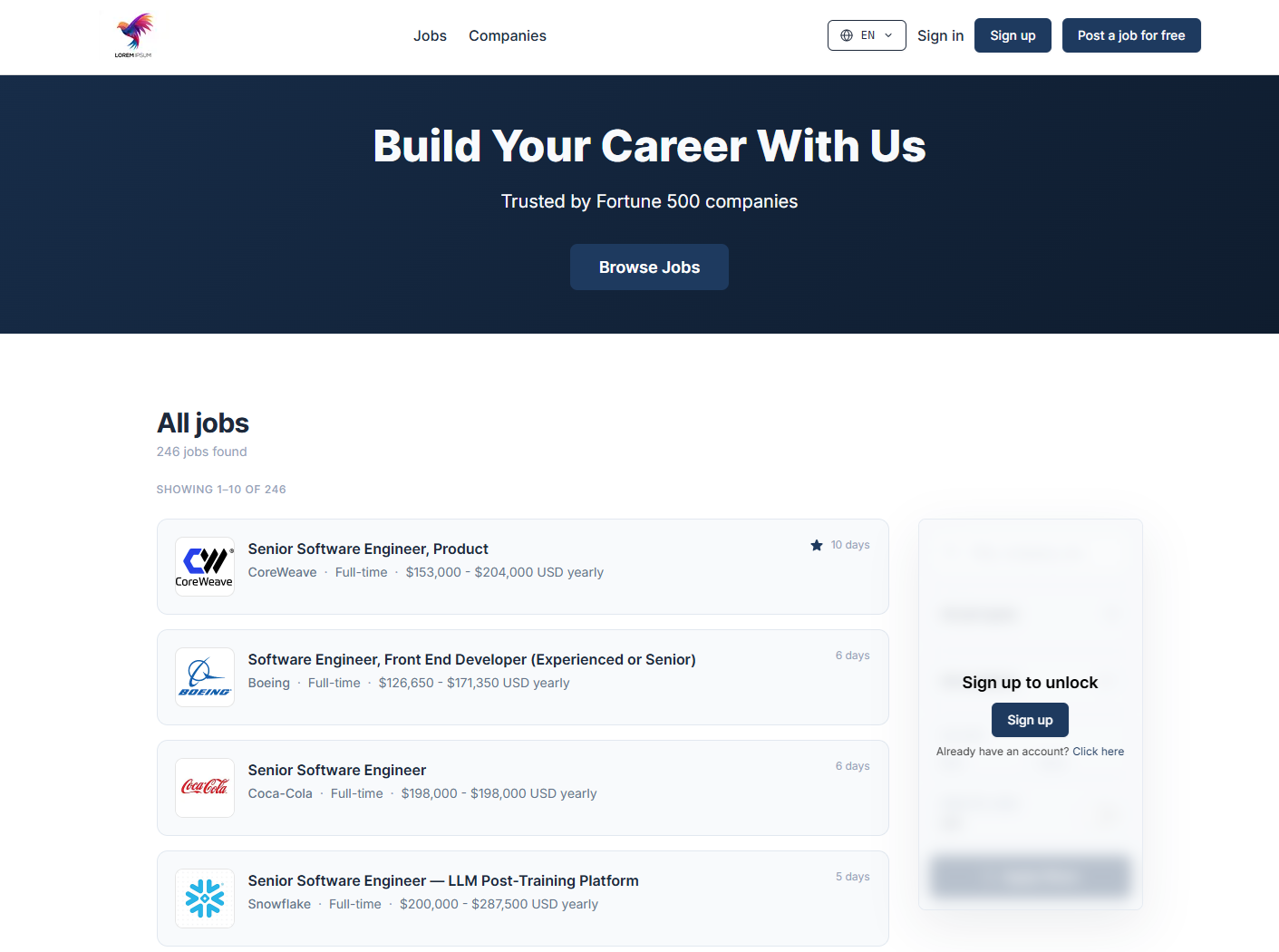 Job Boardly &mdash; job board front page with the theme builder